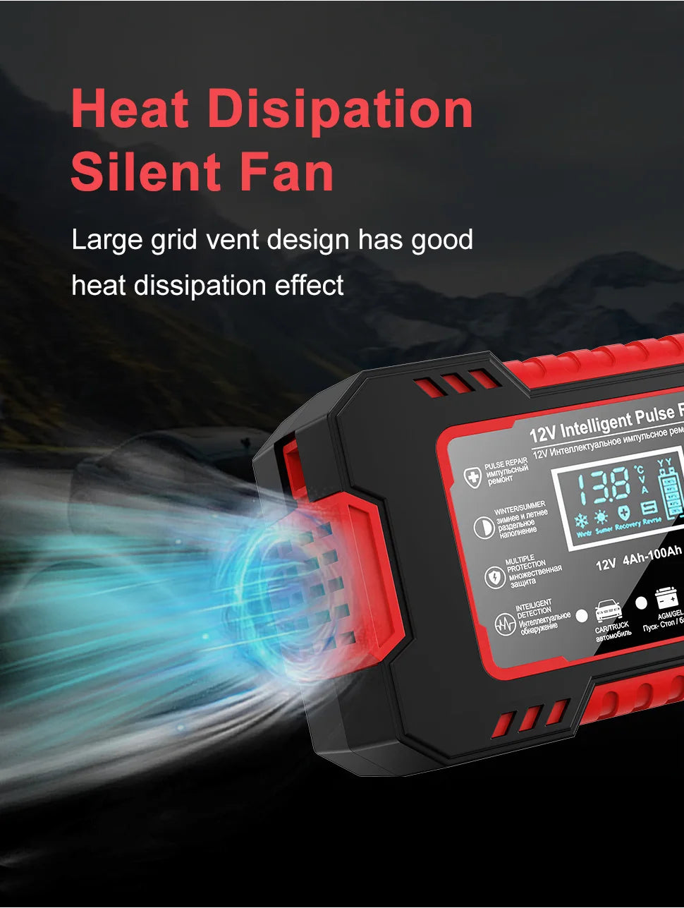 Car Battery Charger 12V 6A Pulse Repair LCD Display Smart Fast Charge AGM Deep Cycle GEL Lead-Acid Charger For Auto Motorcycle