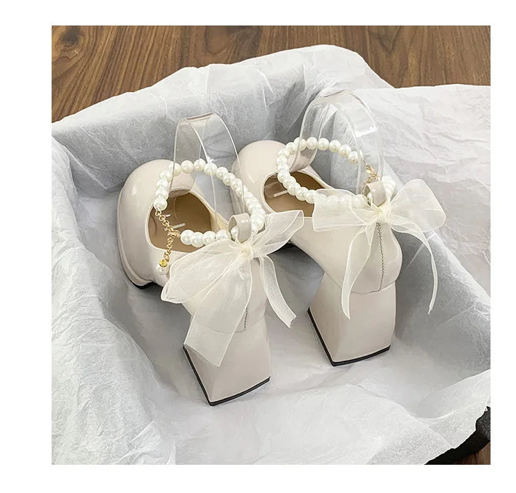 Giày Cao Gót Nữ Sang Trọng Nơ Lụa Dự Tiệc Cưới