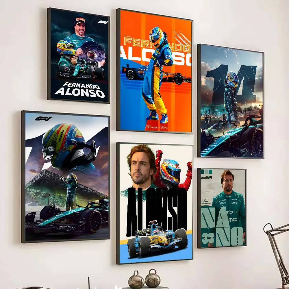 1PC F1 Racing Driver Fernando Alonso Poster Self-adhesive Art Waterproof Paper Sticker Coffee House Bar Room Wall Decor
