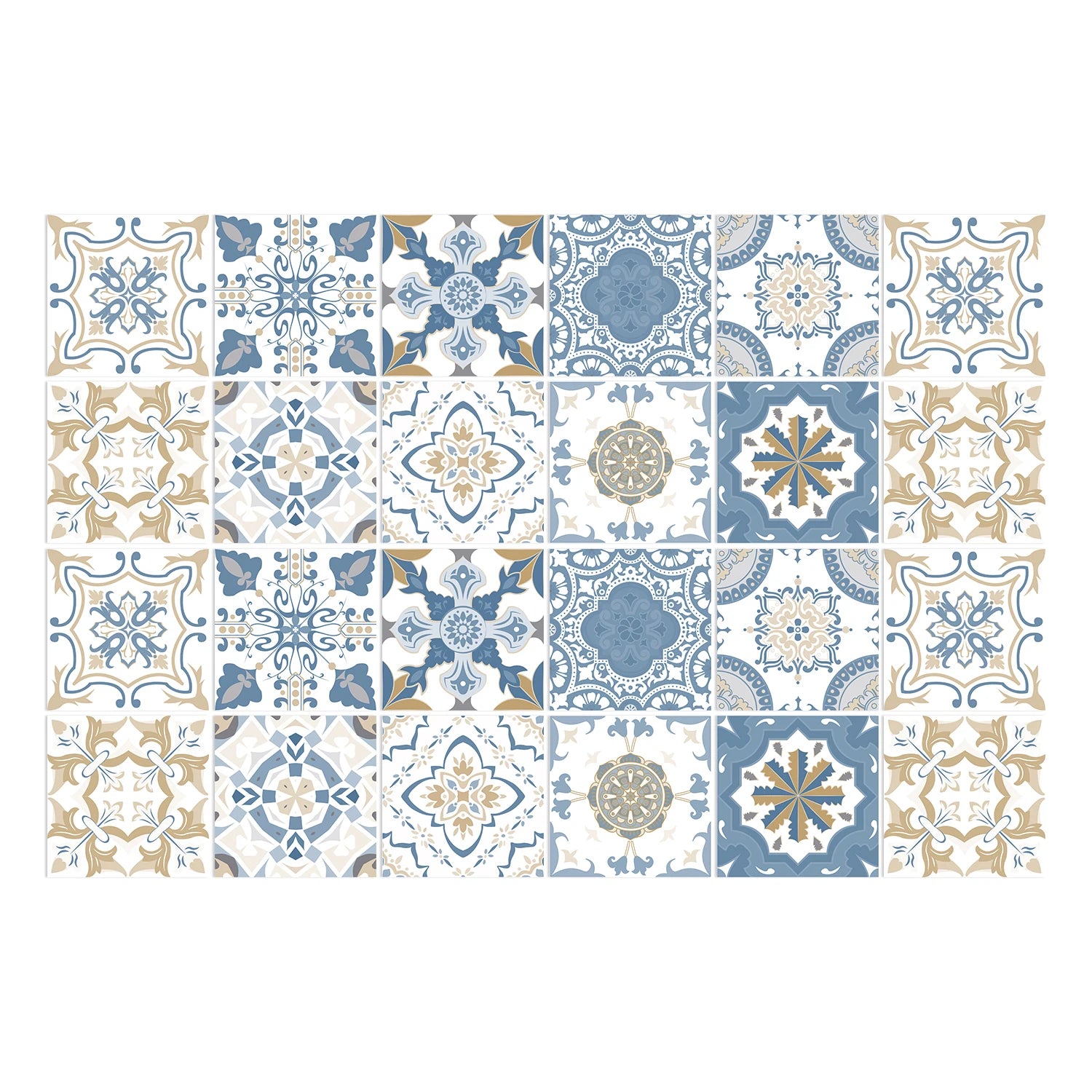 24PCS Set of Light Colored Ceramic Tile Stickers,PVC Peel and Stick Kitchen and Bathroom Wall Stickers Waterproof Self-Adhesive