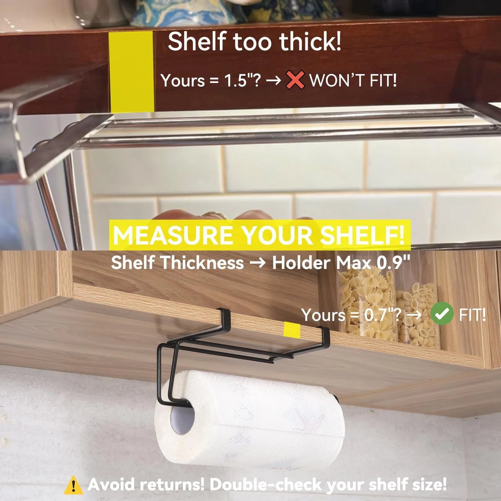 Black Cabinet Door Paper Towel Holder Kitchen Cabinet Seamless  Paper Towel Holder Metal Crafts Punch-Free Easy To Install - Daisan Mart