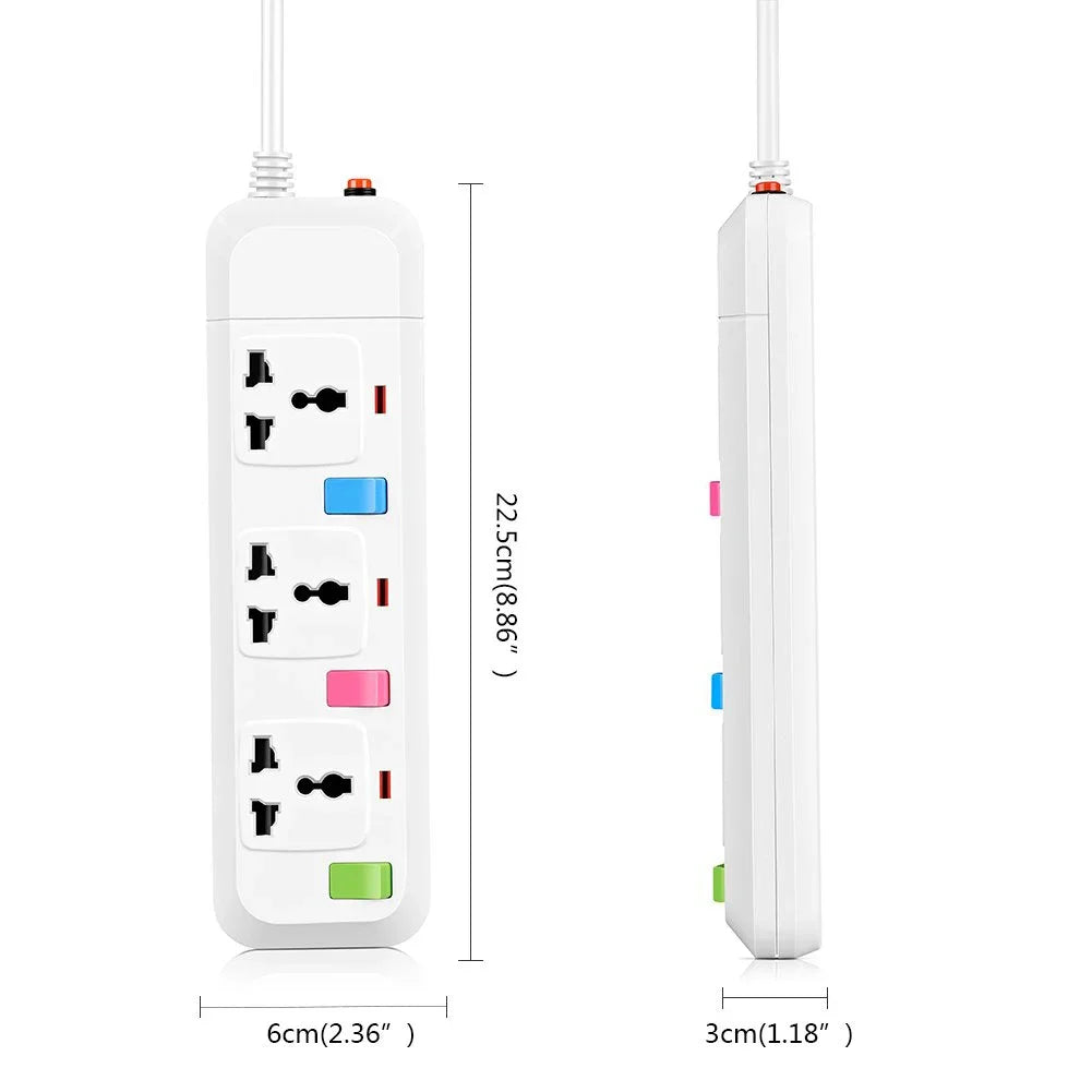 Melery Electrical Power Strip 3/4/5 AC Universal Outlets US/UK/EU/AU Plug Socket USB Extension Cord Individual Switch Control