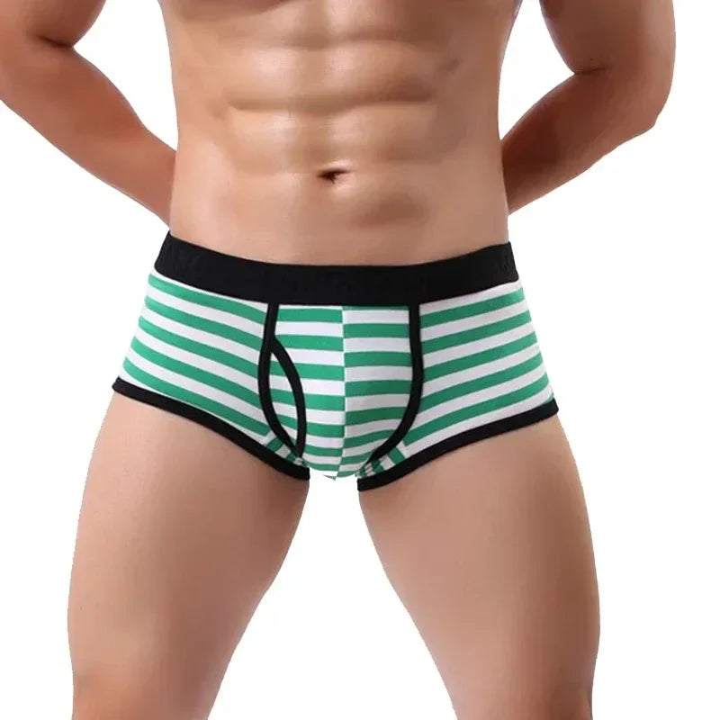 Men's breathable cotton striped soft U-pouch underwear