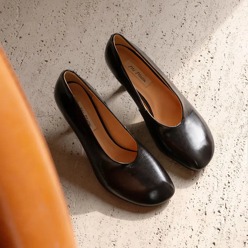 Giày Cao Gót Nữ Phong Cách Retro Pháp Da Thủ Công