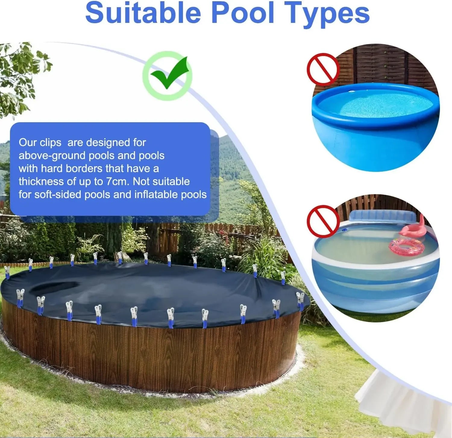 6/12pcs Durable Stainless Steel Pool Cover Clips with Blue Plastic Handle - Suitable for Ground Pool Covers and Photography