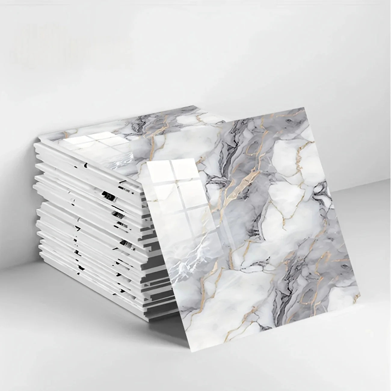 Marble Pattern Foam Self-adhesive Wallpaper Home Decor Aluminum Foil Bottom Imitation Tile Wall Stickers for Kitchen Bathroom