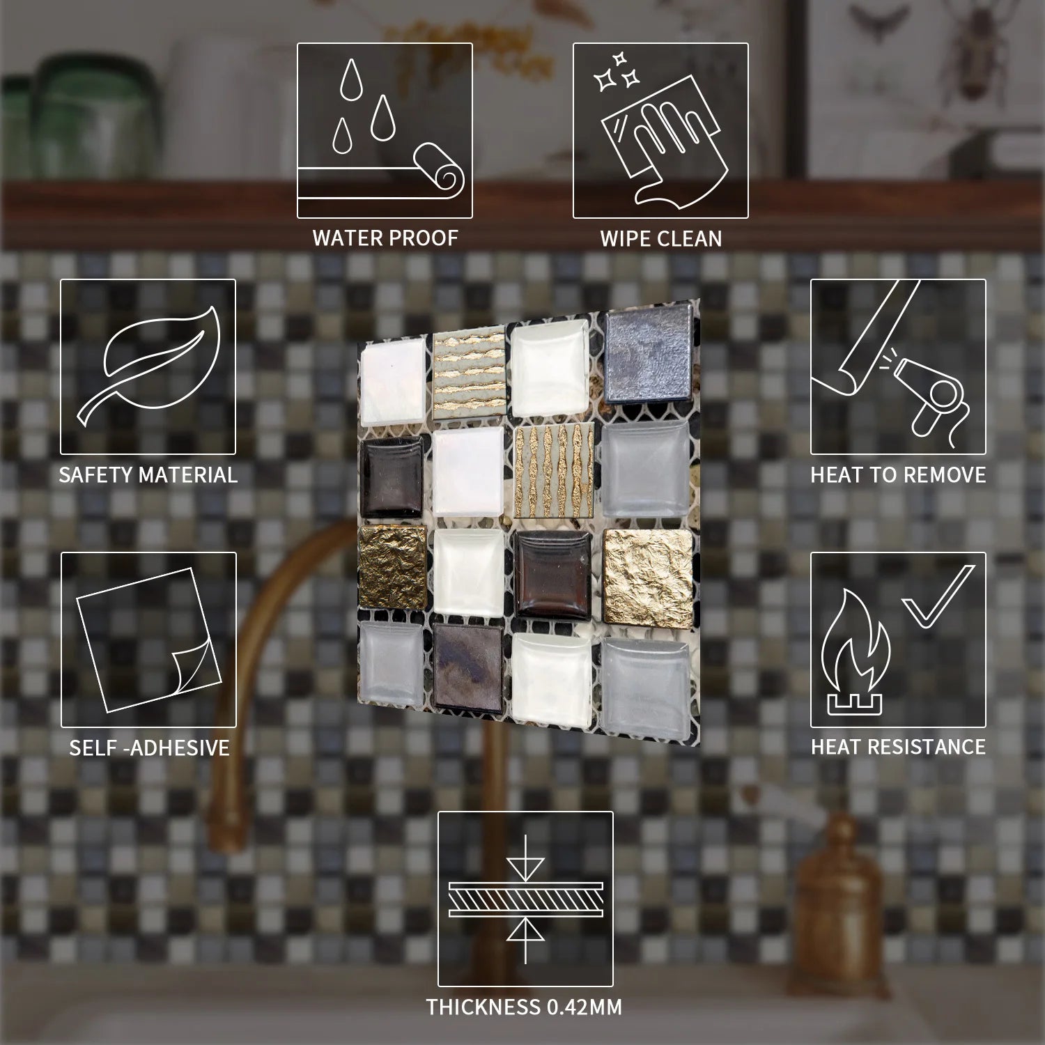 10 Waterproof Marble Mosaic Tile Stickers