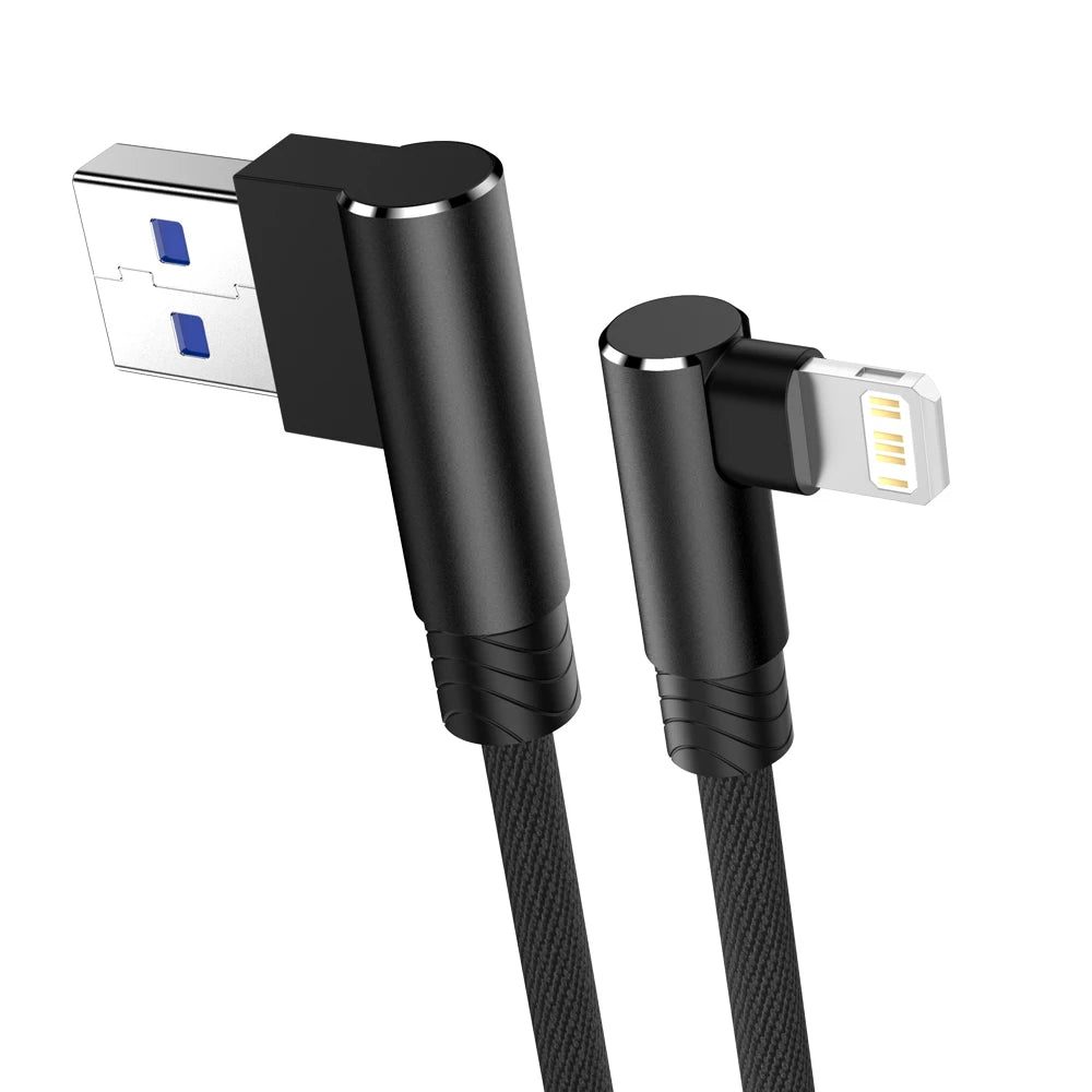 90 Degree Fast Charging Cable For iPhone &amp; iPad 1/2/3m Long