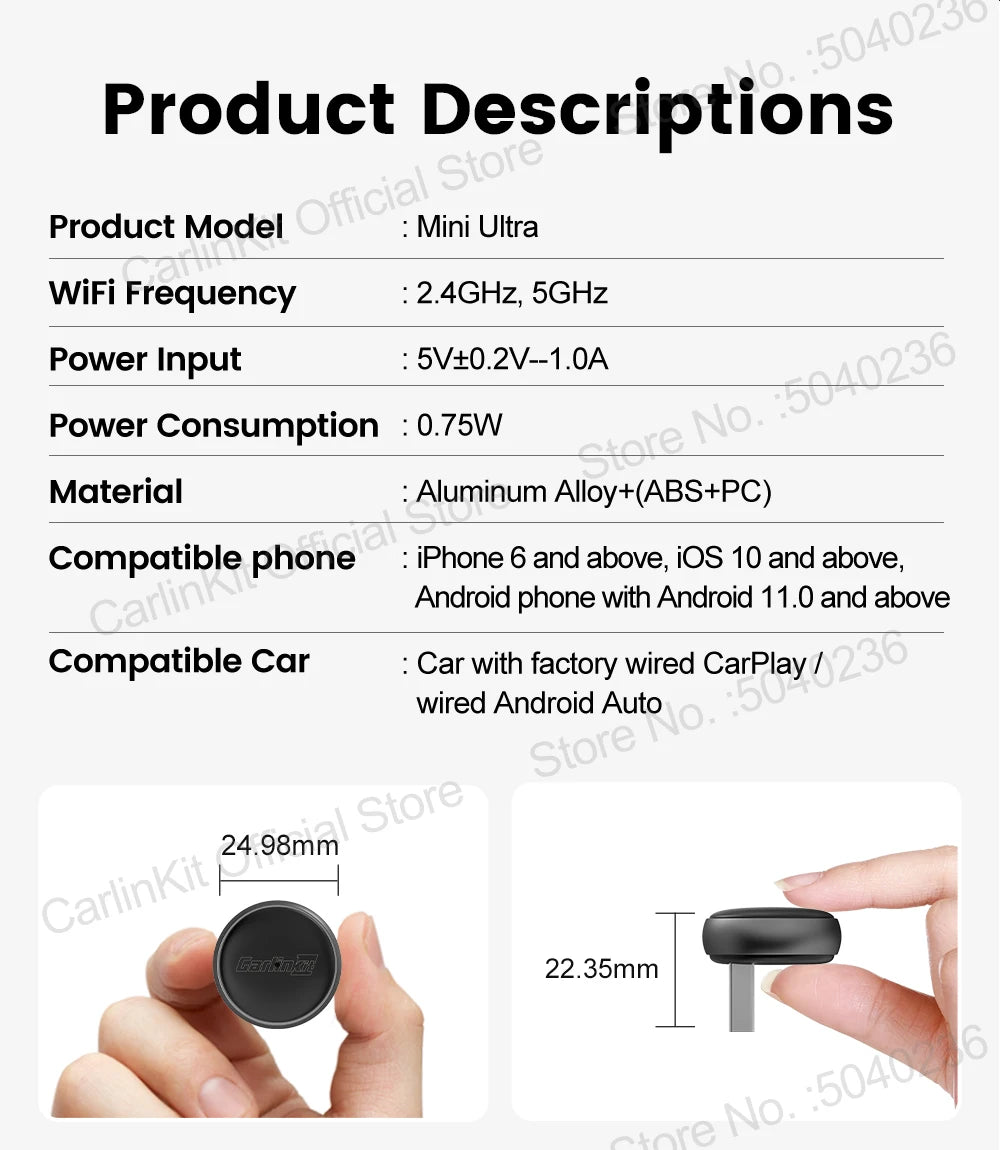 New CarlinKit 5.0 Mini Ultra3 Wireless Android Auto CarPlay 2-In-1 Wireless Adapter WIFI BLE Auto Connect Smart Mini Box For Car - Daisan Mart