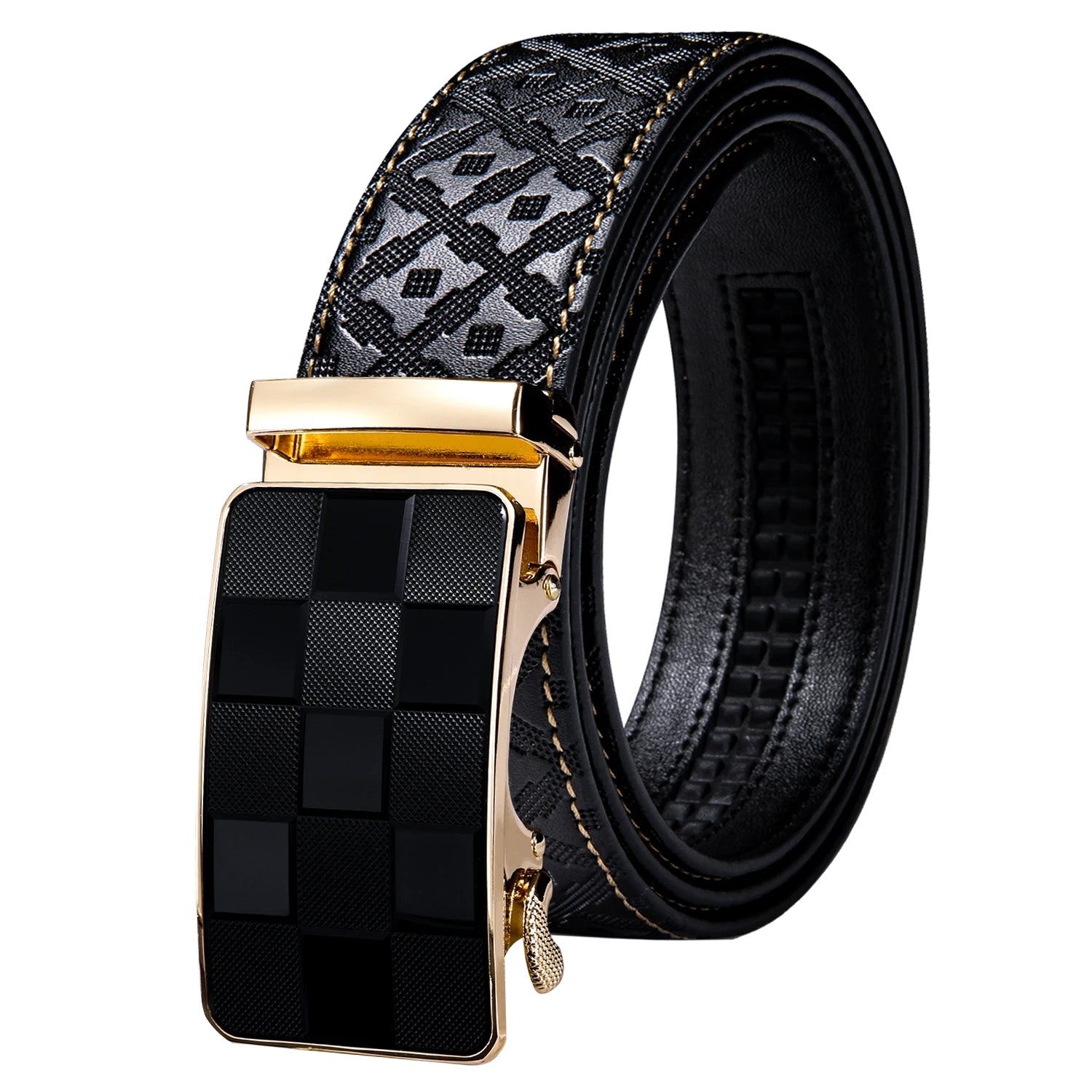 High quality black cowhide men's belt with automatic buckle 130cm