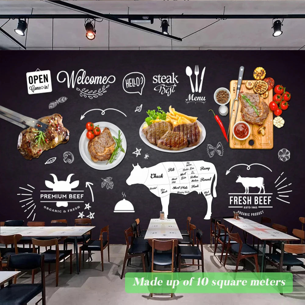 Custom Size Mural Wallpaper 3D Grilled Steak Pizza Shop Donuts Wall Painting Restaurant Cafe Modern Kitchen Spices Wall Papers