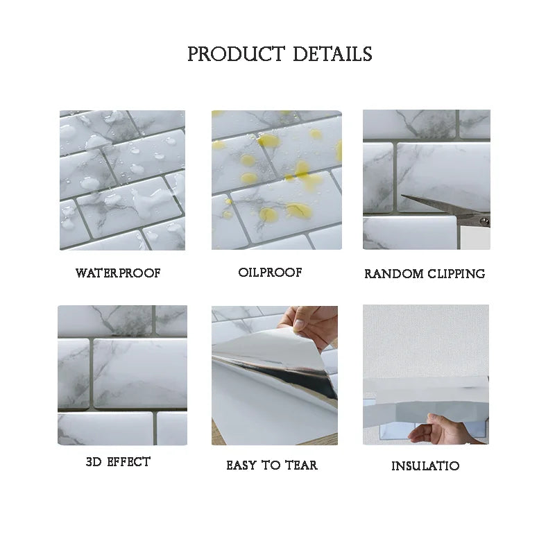 5/10PCS Stereo Wall Stickers Self-adhesive Wallpaper Brick Pattern Creative Stick Heatproof Vinyl Waterproof Kitchen Home Decor