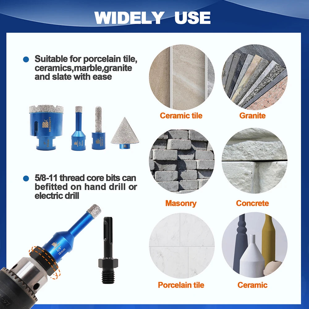 BRSCHNITT 9Pcs Diamond Drill Bit Set for Ceramic Marble Granite Tile Hole Saw Kit 58 Thread Milling Bit for Drilling