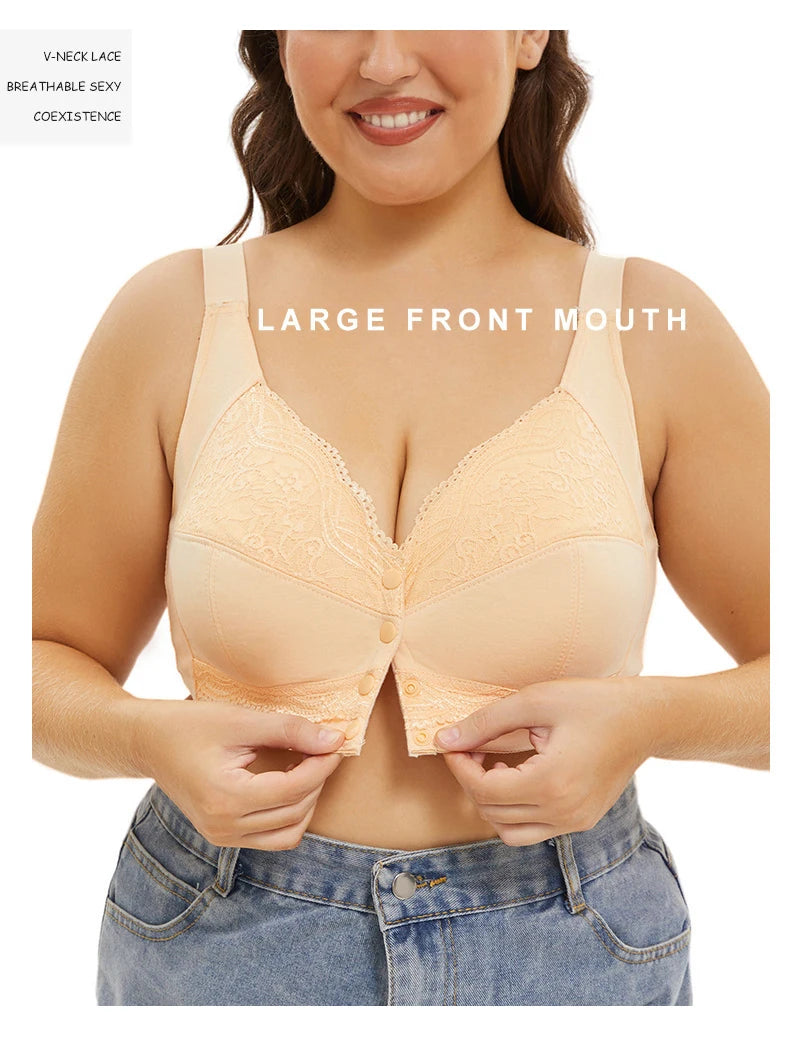 Large size AG lace bra, push-up bra, no underwire, front closure
