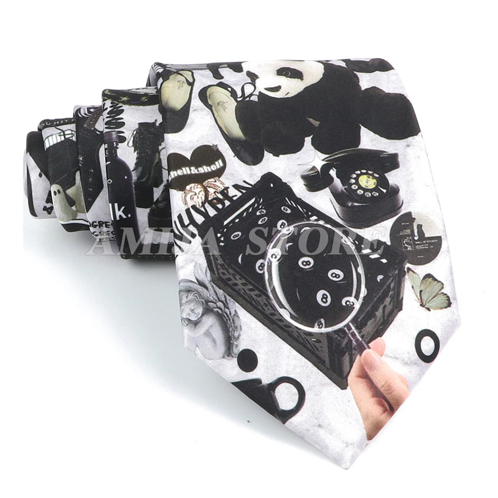男士復古塗鴉圖案仿絲領帶 8厘米