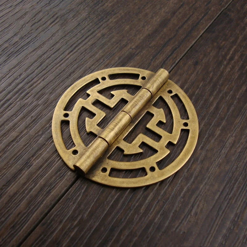 2個復古圓形黃銅鉸鏈，帶螺絲，45毫米/1.77英寸，鏤空圖案，仿古中式復古裝飾，適用於木質首飾盒、酒盒、櫃子等。