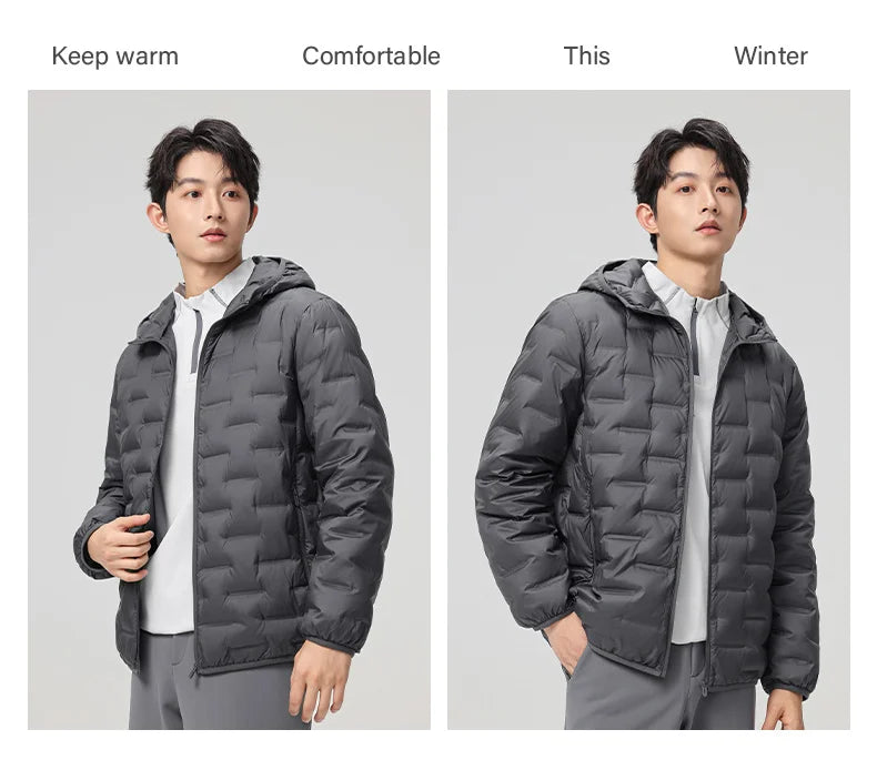 Men's waterproof down jacket keeps warm outdoors
