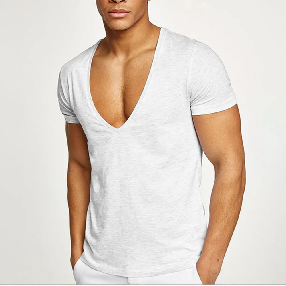 Men's Basic Summer V-Neck Sports Gym T-Shirt
