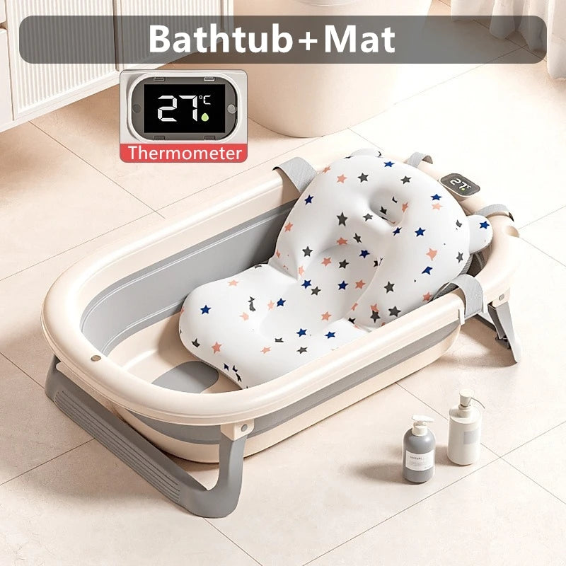 Non-slip Folding Baby Bathtub with Support Cushion
