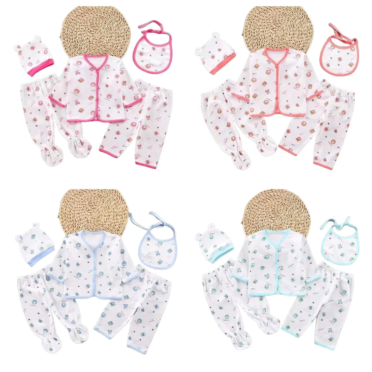 Soft Baby Newborn Outfit: Shirt, Pants, Bib, Hat
