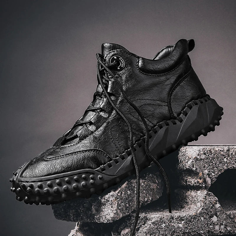 Men's Vintage Handmade Leather High-Top Lace-Up Retro Shoes