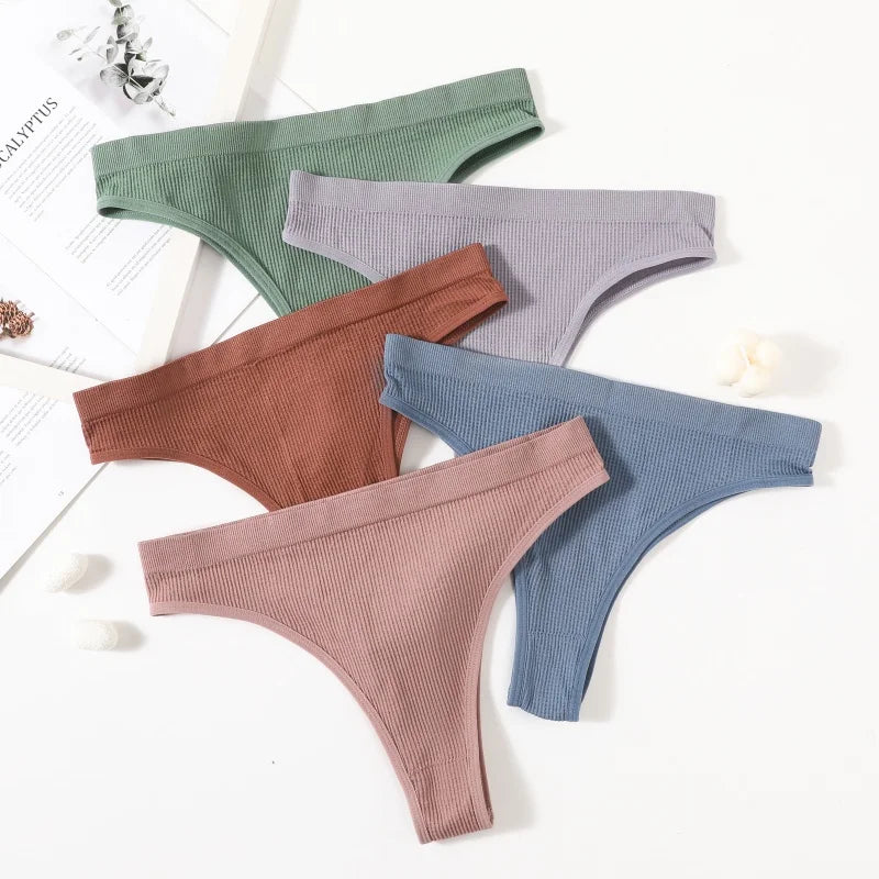 5Pcs/Set Seamless Briefs Women Brazilian Panties Sexy Lingerie Female Underpants Low Rise Bottom Solid Color Underwear ML