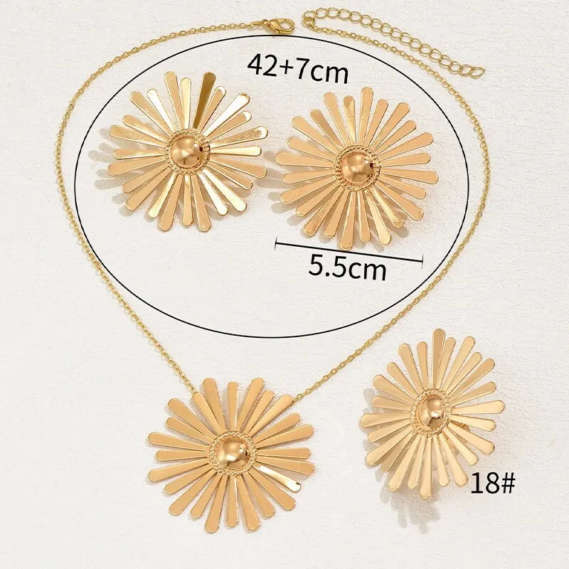 3-Piece Gold-Plated Flower Jewelry Set: Earrings, Ring, Necklace