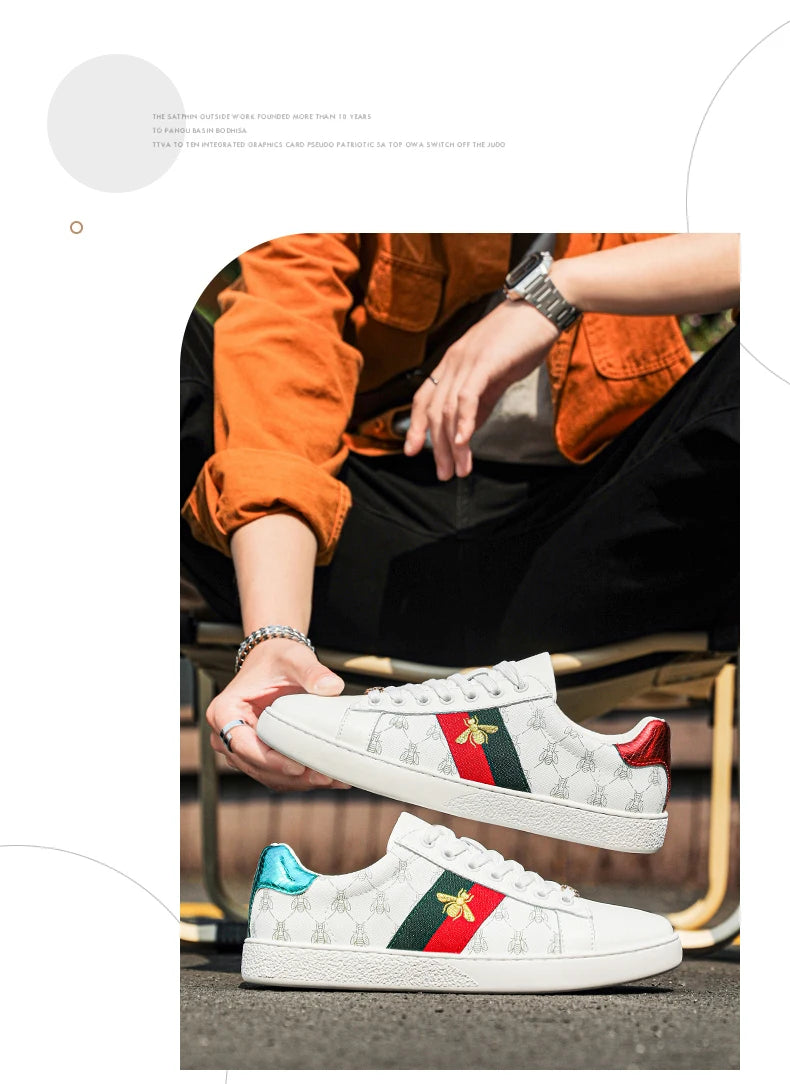 High-end Fashion Men's Embroidered Leather Shoes Sneaker