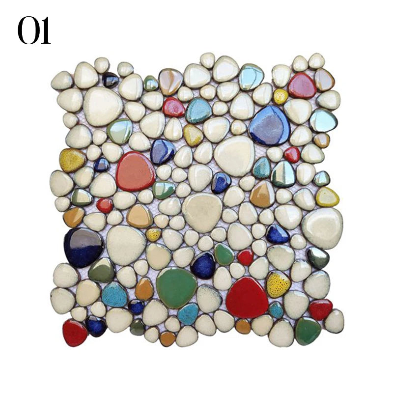 30x30cm Ceramic Pebble Mosaic Tiles Spa Pools Fish Ponds Bathrooms Anti-skid Wear-Resistant Floor Wall Decor Easy Cut Mesh Base