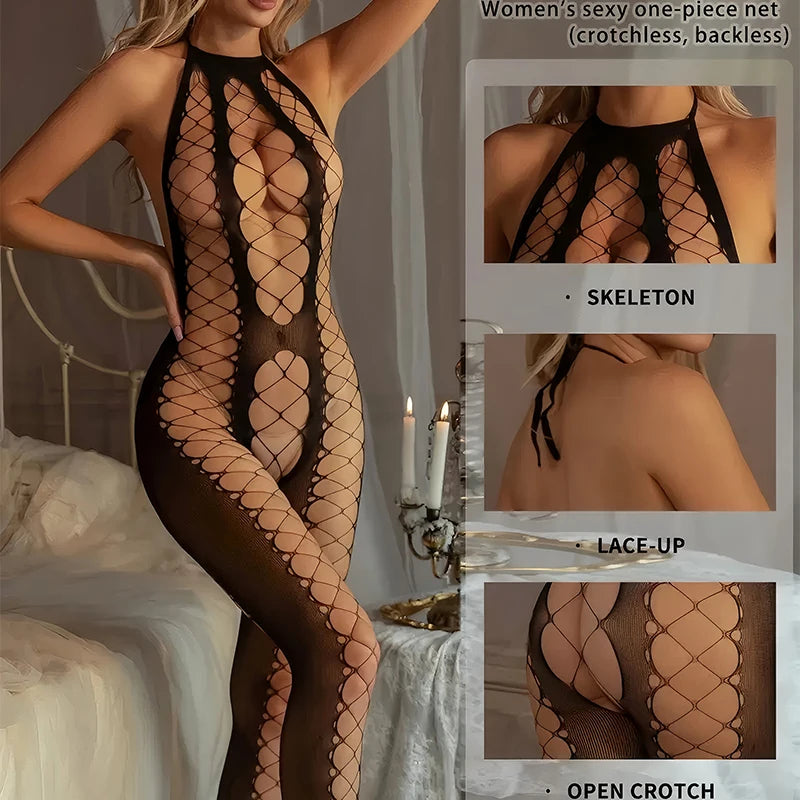 Bộ Bodysuit Lưới Xuyên Thấu Gợi Cảm Không Đáy