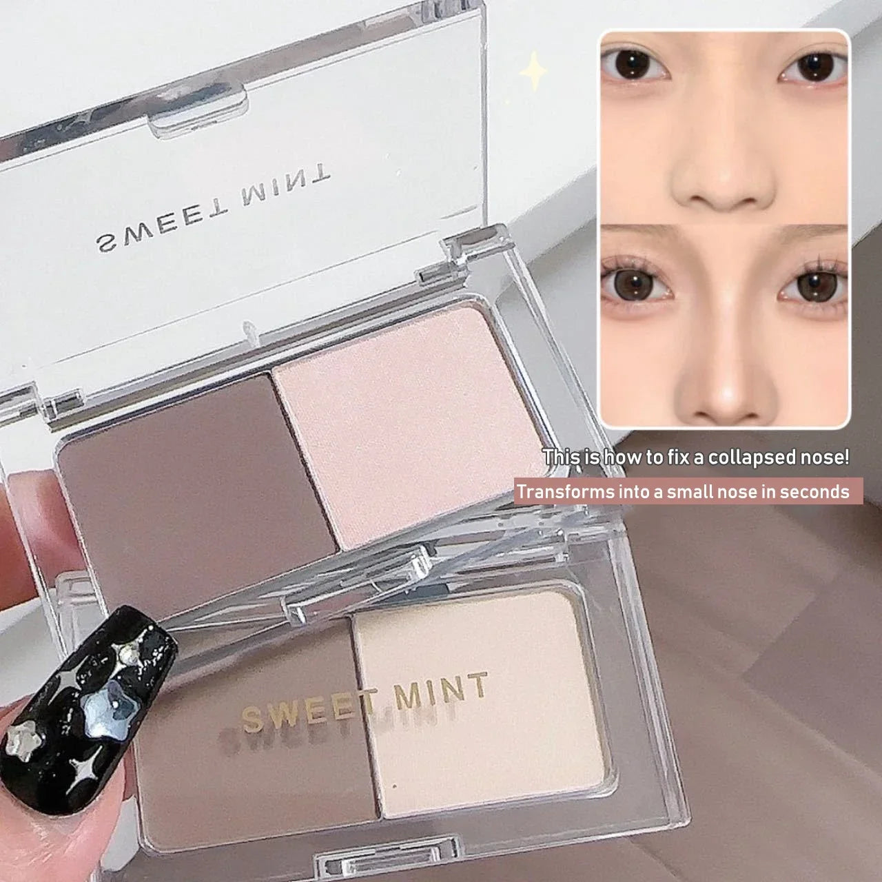 Two Colors Grey Nose Shadow Powder Matte Highlighting Contouring Platter Cheek Side V Face Matte Sculpting 2 in 1 Makeup Palette