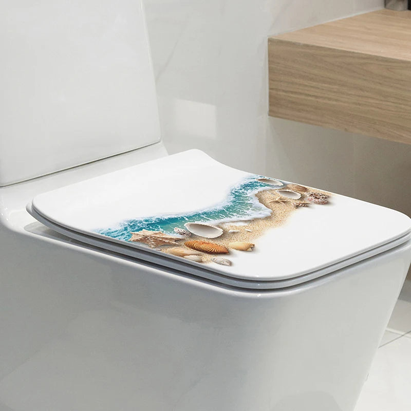 1pc Sea Beach Exquisite Shell PVC Toilet Sticker Bathroom Toilet Seat Waterproof Sticker Self-adhesive Decorative Wall Sticker