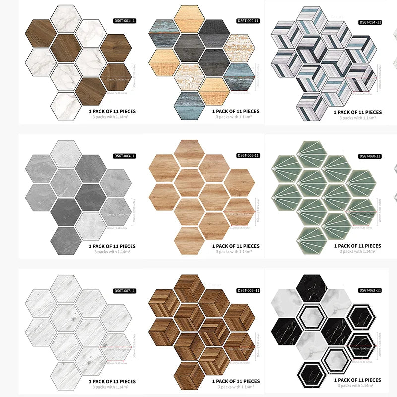 22PCS Self-adhesive Moroccan Style Hexagonal Diagonal Floor Stickers Non-slip Waterproof Decals for Kitchen Bathroom Decoration