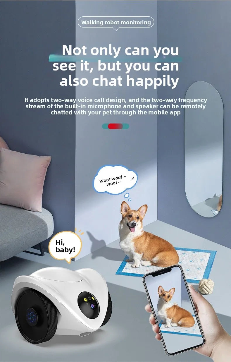 Intelligent pet feeder can be remotely controlled equipped with a camera capable of moving communication and featuring a laser