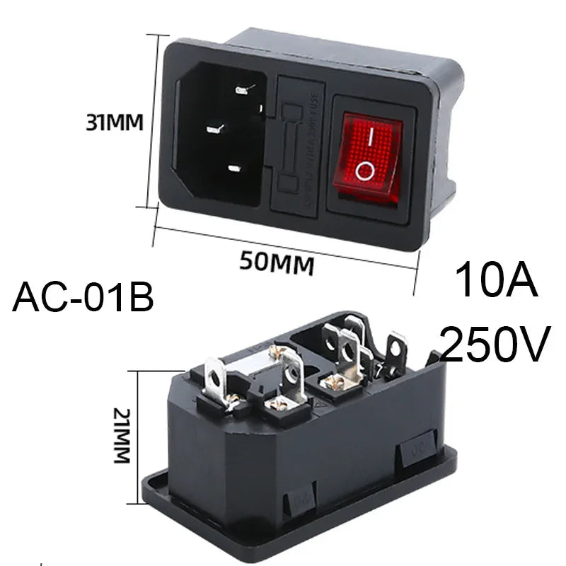 IEC320 C14 3 Pin Power Socket with LED Switch 250V