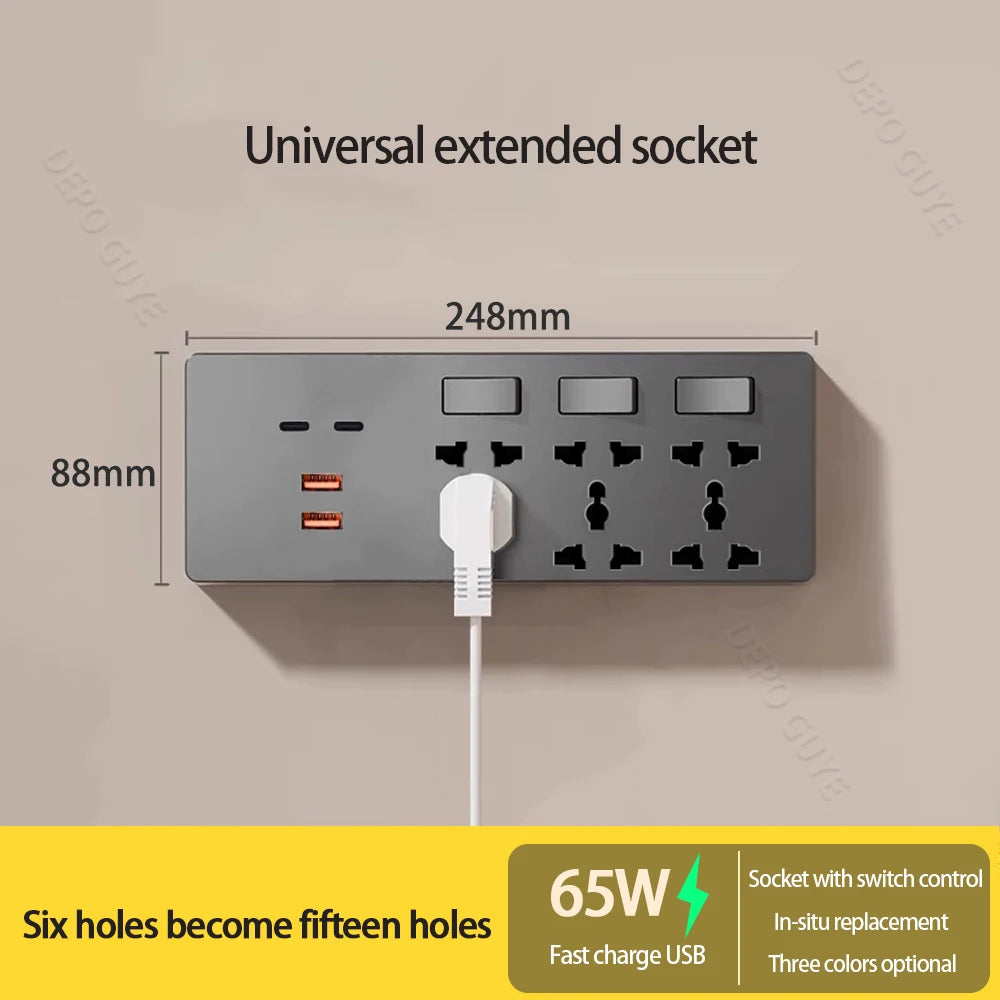 Ổ Cắm Nhanh 65W Đa Năng 5 Lỗ USB Chuẩn Mỹ-Mexico