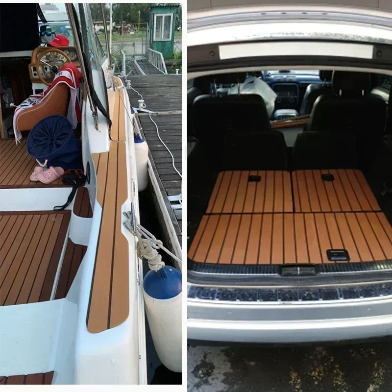 580x2400x5mm EVA Foam Faux Teak Boat Decking Mat Brown Deck Sheet Yacht Flooring Anti Skid Mat Self Adhesive Vehicle Pad - Daisan Mart