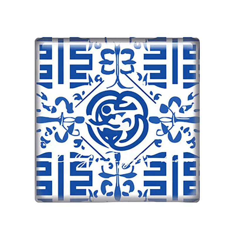 Mặt Kính Vuông Hoa Văn Xanh Cho Trang Sức Handmade