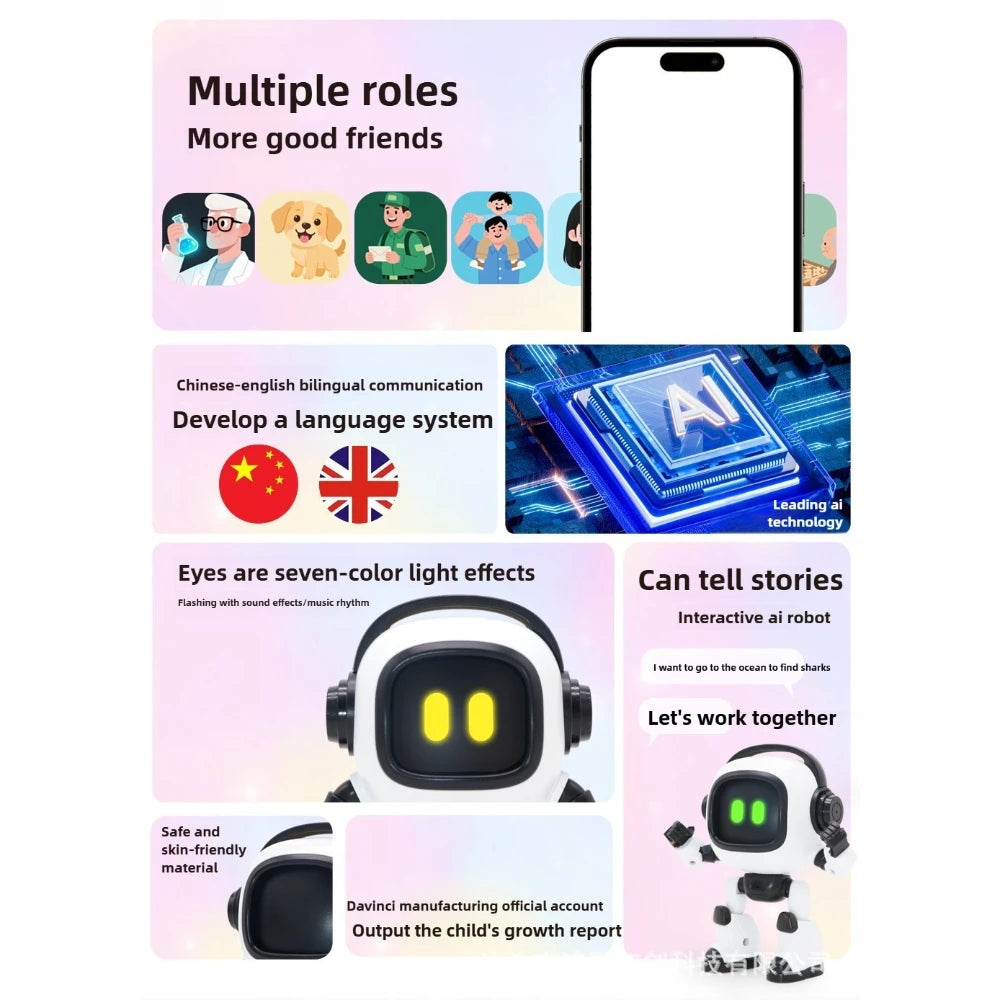 AI Interactive Desk Robot with Voice Recognition Feature Talking Companion, Learning Games, Educational Toy for Kids - Daisan Mart