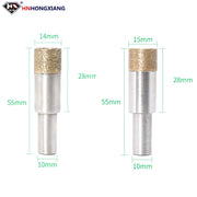 Hai mũi khoan kim cương màu bạc, vàng, kích thước 14mm, 15mm, chiều dài 55mm, 28mm.