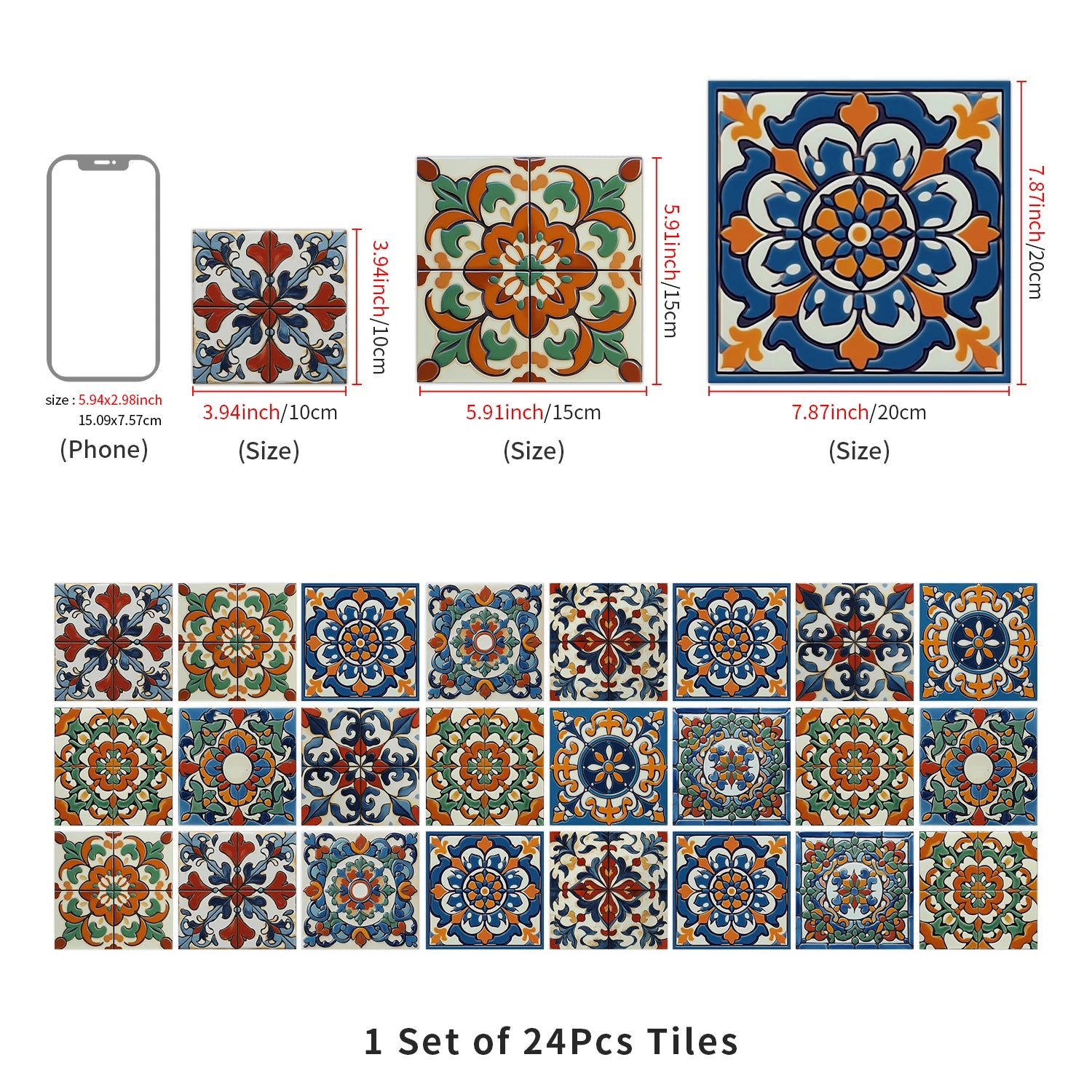 24pcs/Set Self-Adhesive Waterproof Art Wall Stickers For Living Room, Kitchen Oil Resistant Tiles Stickers For Room Decor Decal