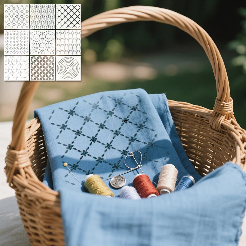 YOMDID 9pcs Sashiko Embroidery Templates Reusable PET Sewing Stencils DIY Embroidery Patterns Geometric Line Quilting Template - Daisan Mart