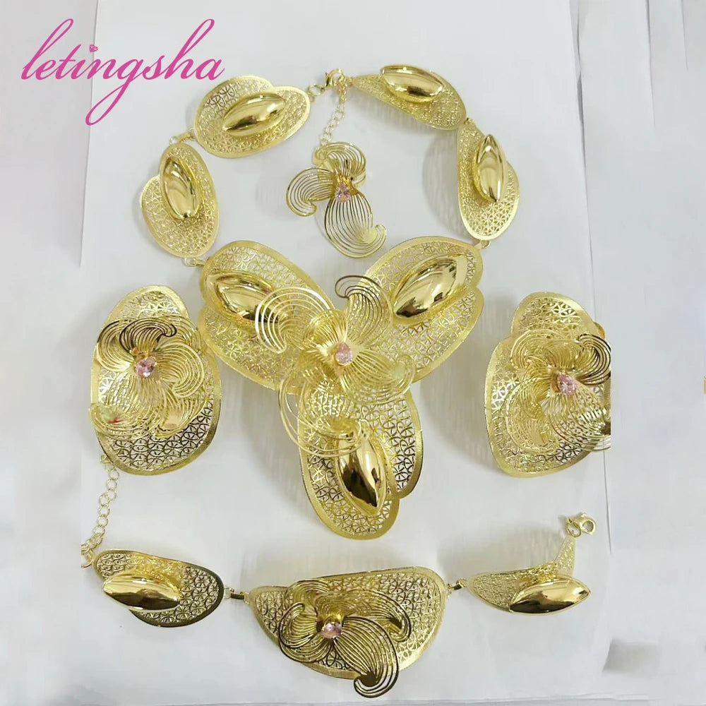Luxury Dubai Gold Jewelry Set For Women