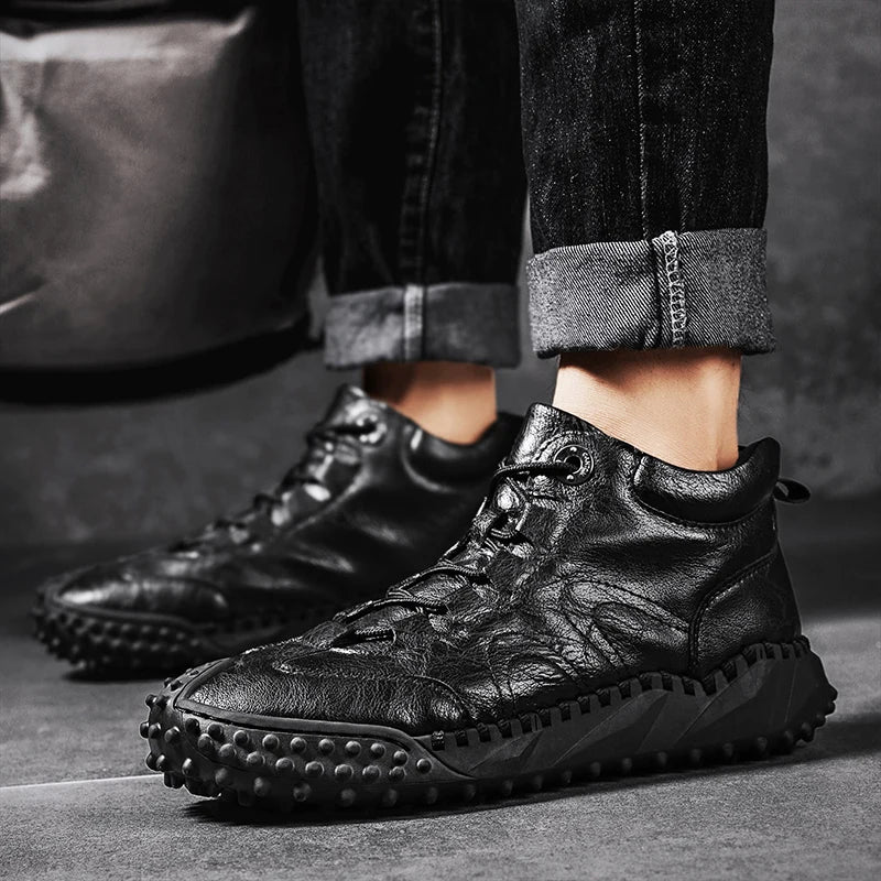 Men's Vintage Handmade Leather High-Top Lace-Up Retro Shoes