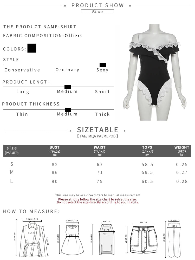 Kliou Women's Bodysuit Mesh Lace Off-the-Shoulder Fashion