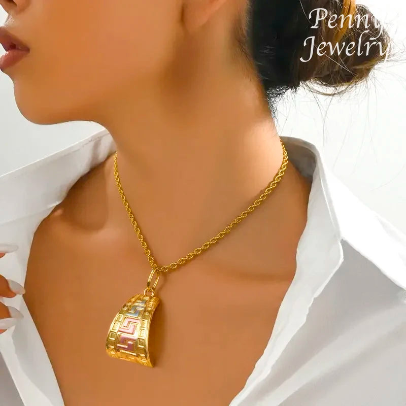 3-Color Gold-Plated Jewelry Set, Necklace &amp; Earrings for Women
