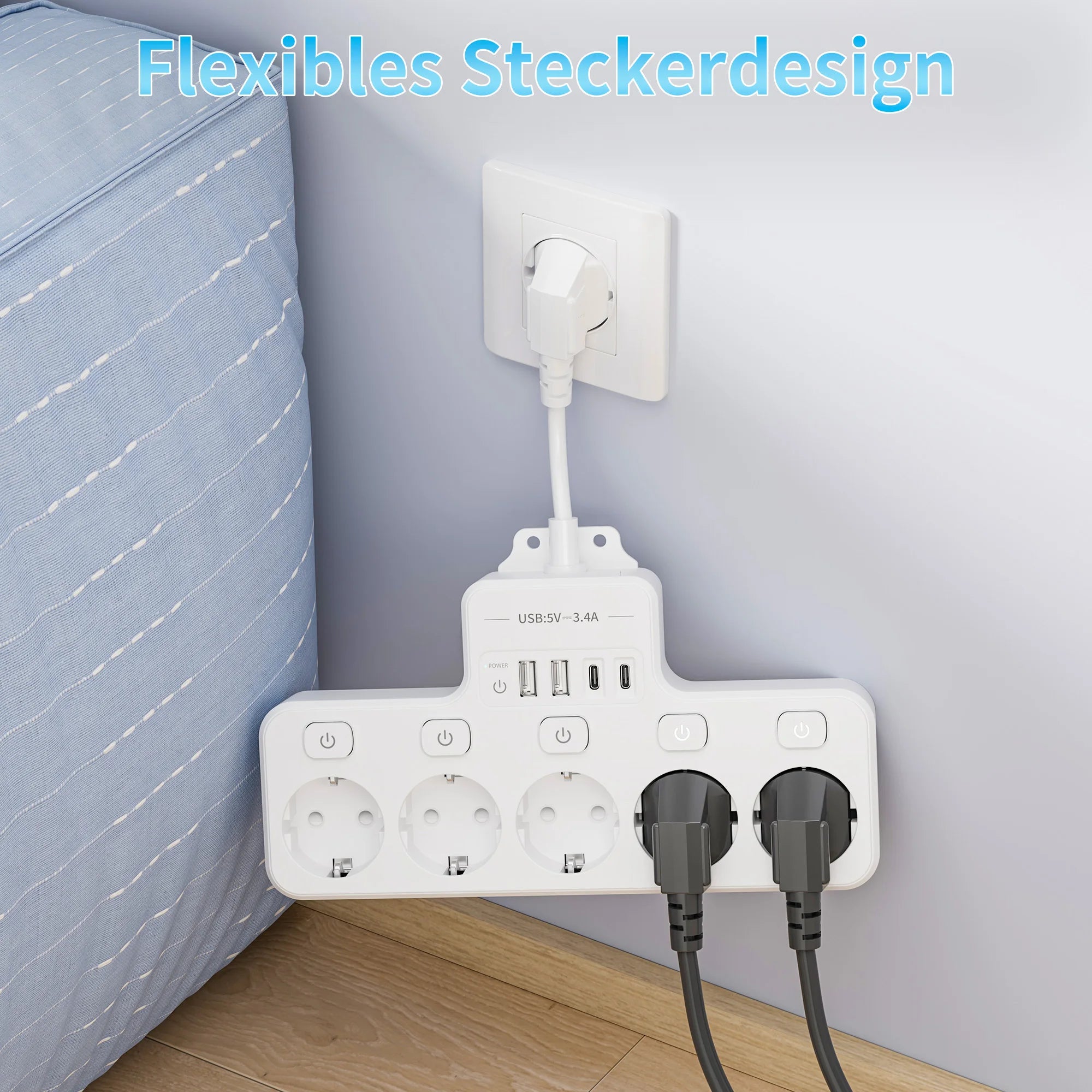 Ổ Điện Đa Năng 9-Trong-1 EU cho Phòng Khách & Bếp