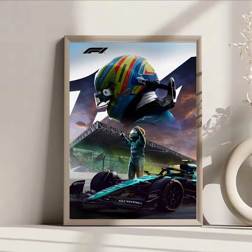 1PC F1 Racing Driver Fernando Alonso Poster Self-adhesive Art Waterproof Paper Sticker Coffee House Bar Room Wall Decor