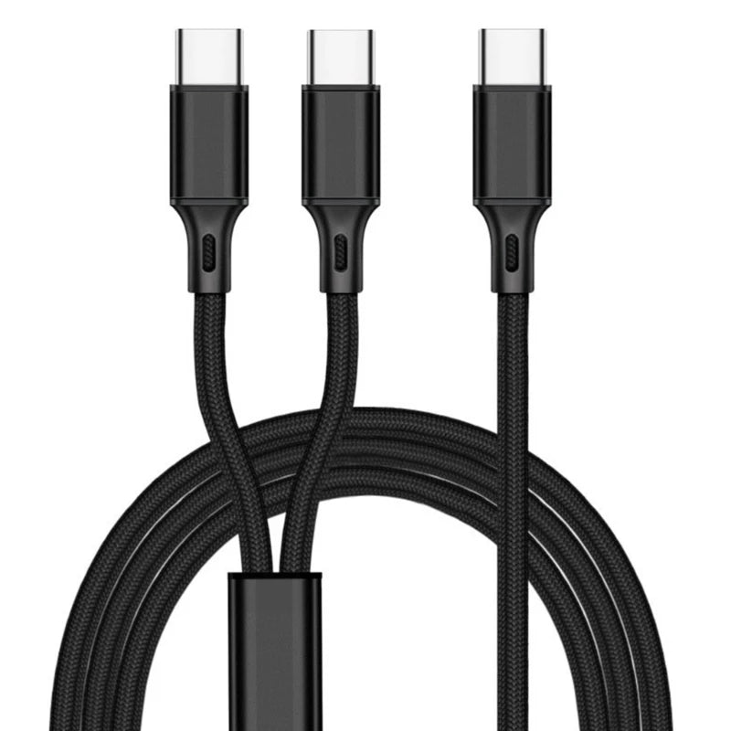 Ba cáp USB-C màu đen, dây bện chắc chắn, đầu cắm kim loại sáng bóng.