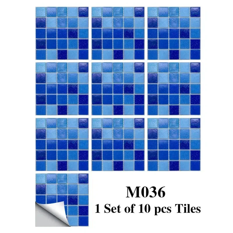 10pcs/set Marble Mosaic Tiles Wall Sticker Transfers Flat Covers for Kitchen Bathroom Stitching Stickers Self-adhesive Removable